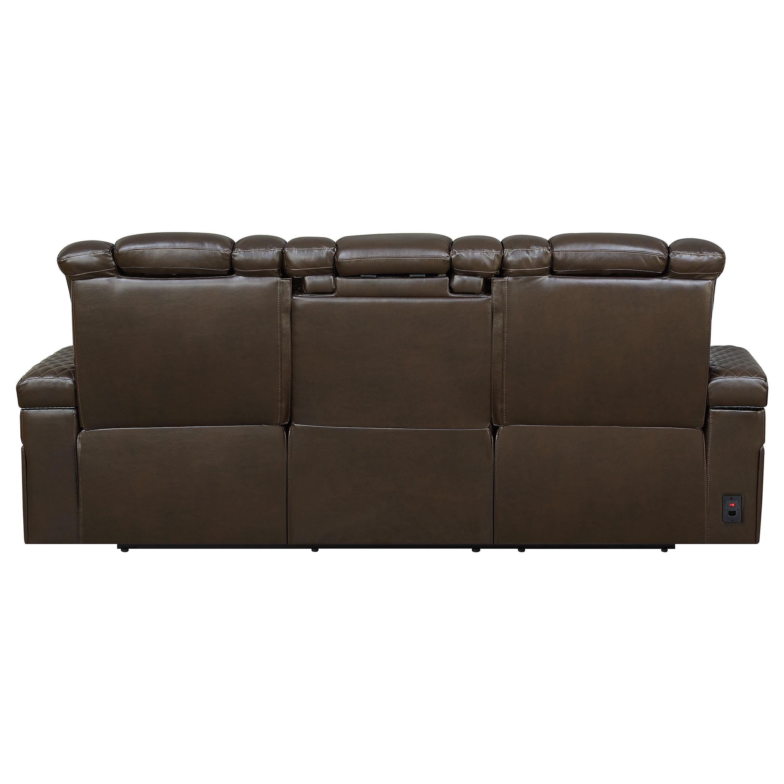 Delangelo Dual Power Reclining Sofa with Headrests Brown