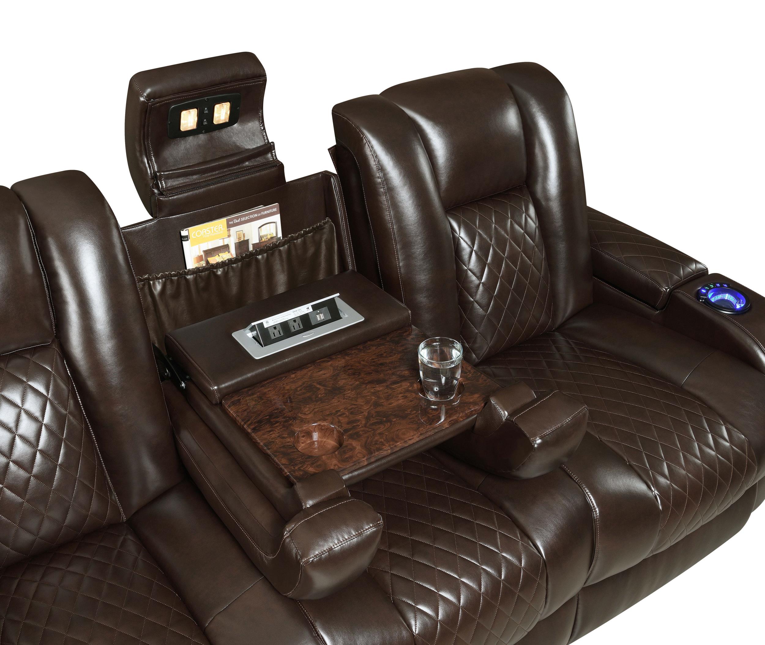 Delangelo Dual Power Reclining Sofa with Headrests Brown