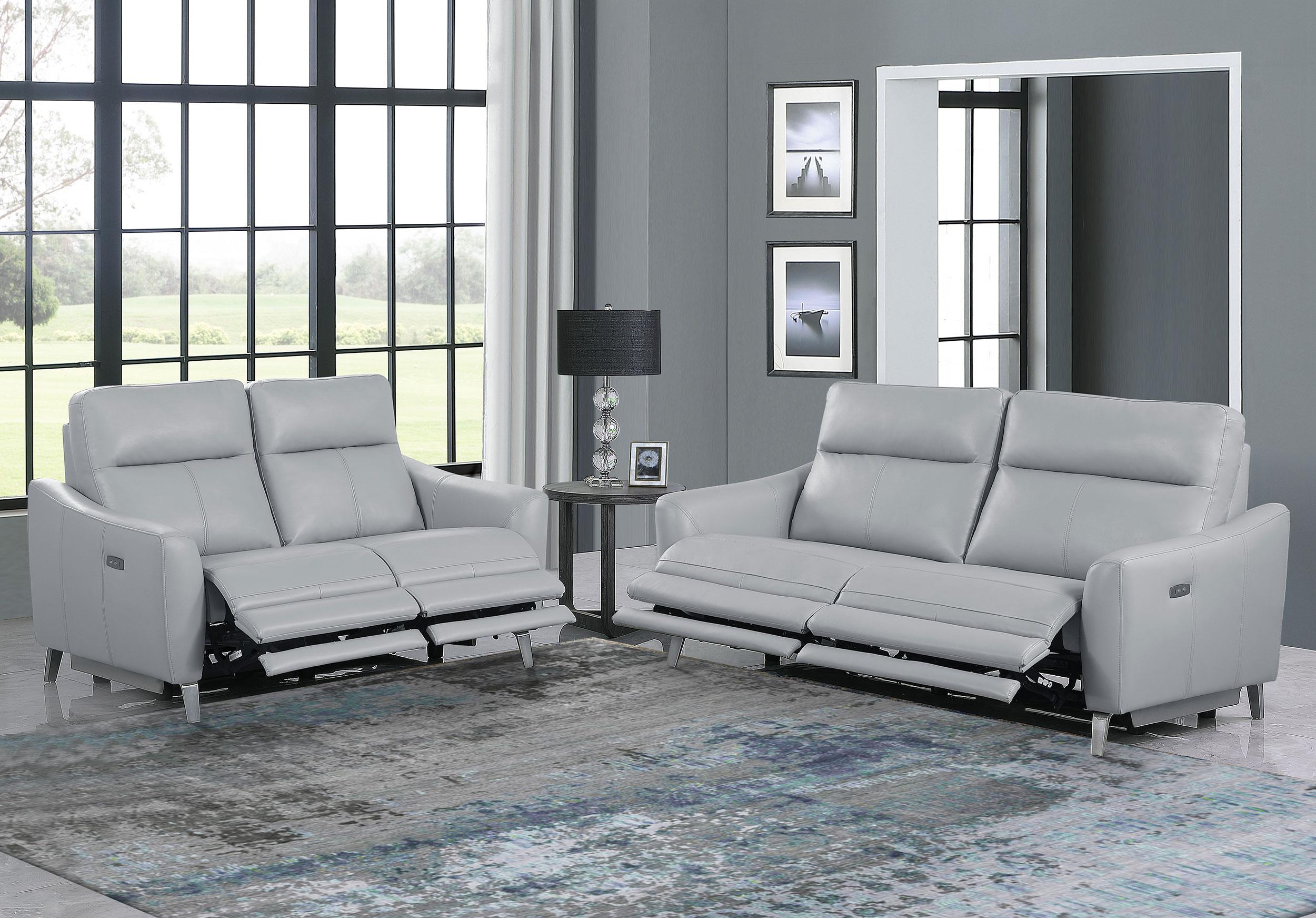 Derek 2-piece Upholstered Power Reclining Sofa Set Grey