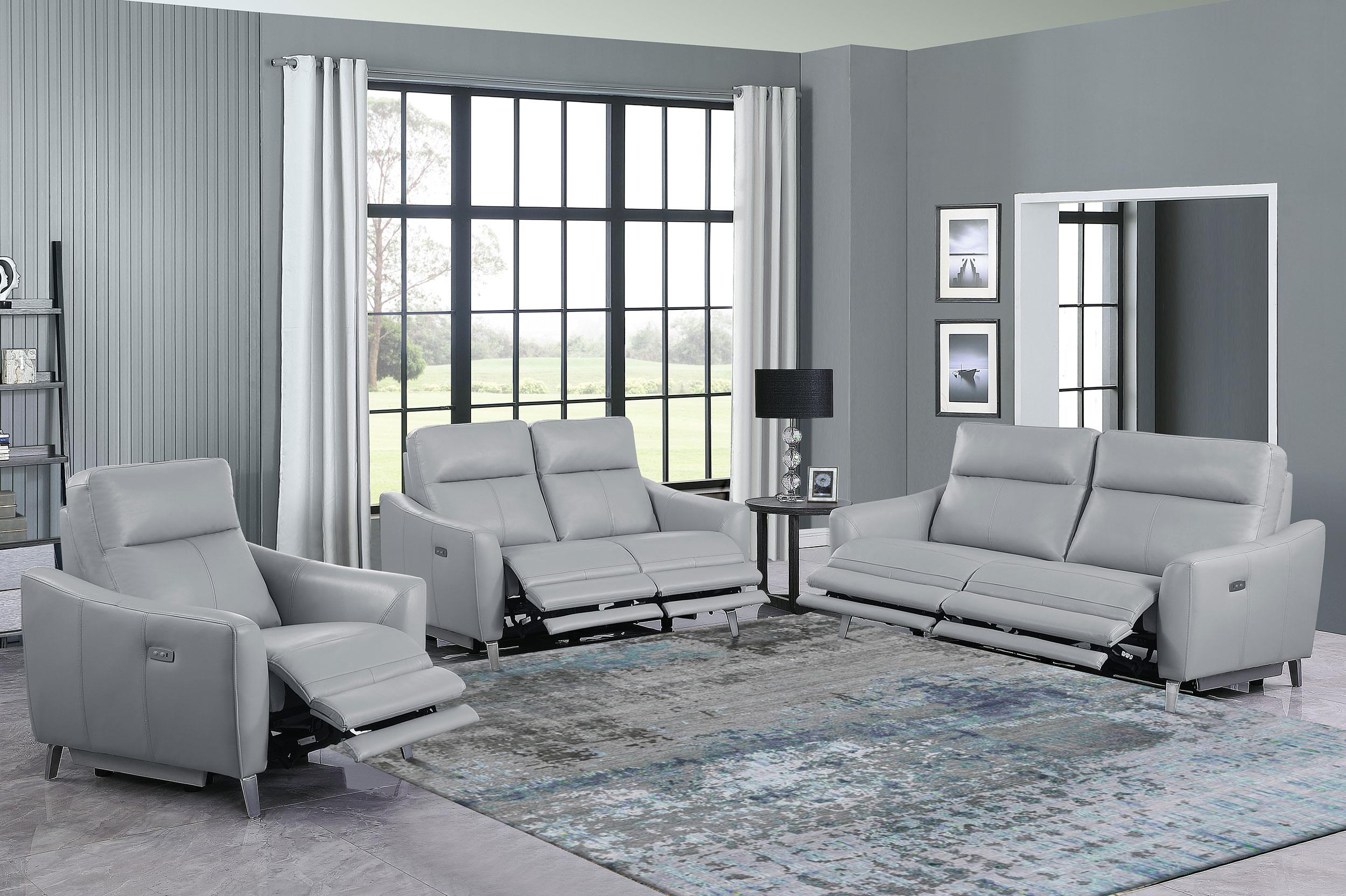 Derek 3-piece Upholstered Power Reclining Sofa Set Grey