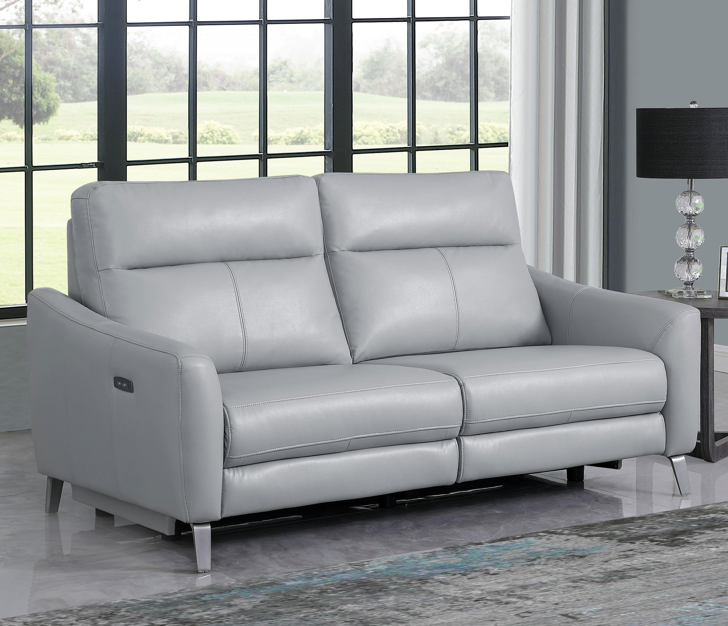 Derek Upholstered Power Reclining Sofa Light Grey