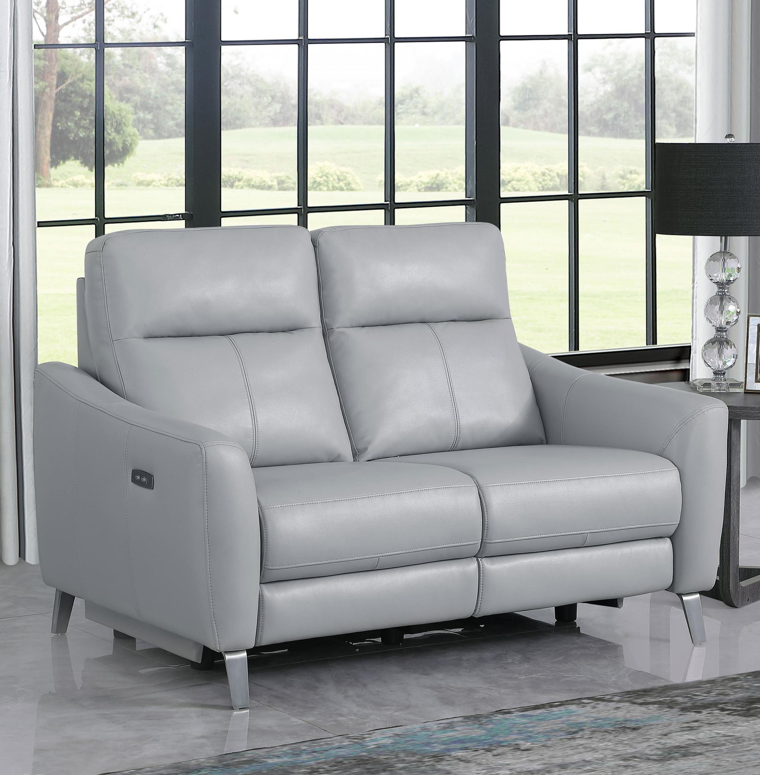 Derek Upholstered Power Reclining Loveseat Light Grey