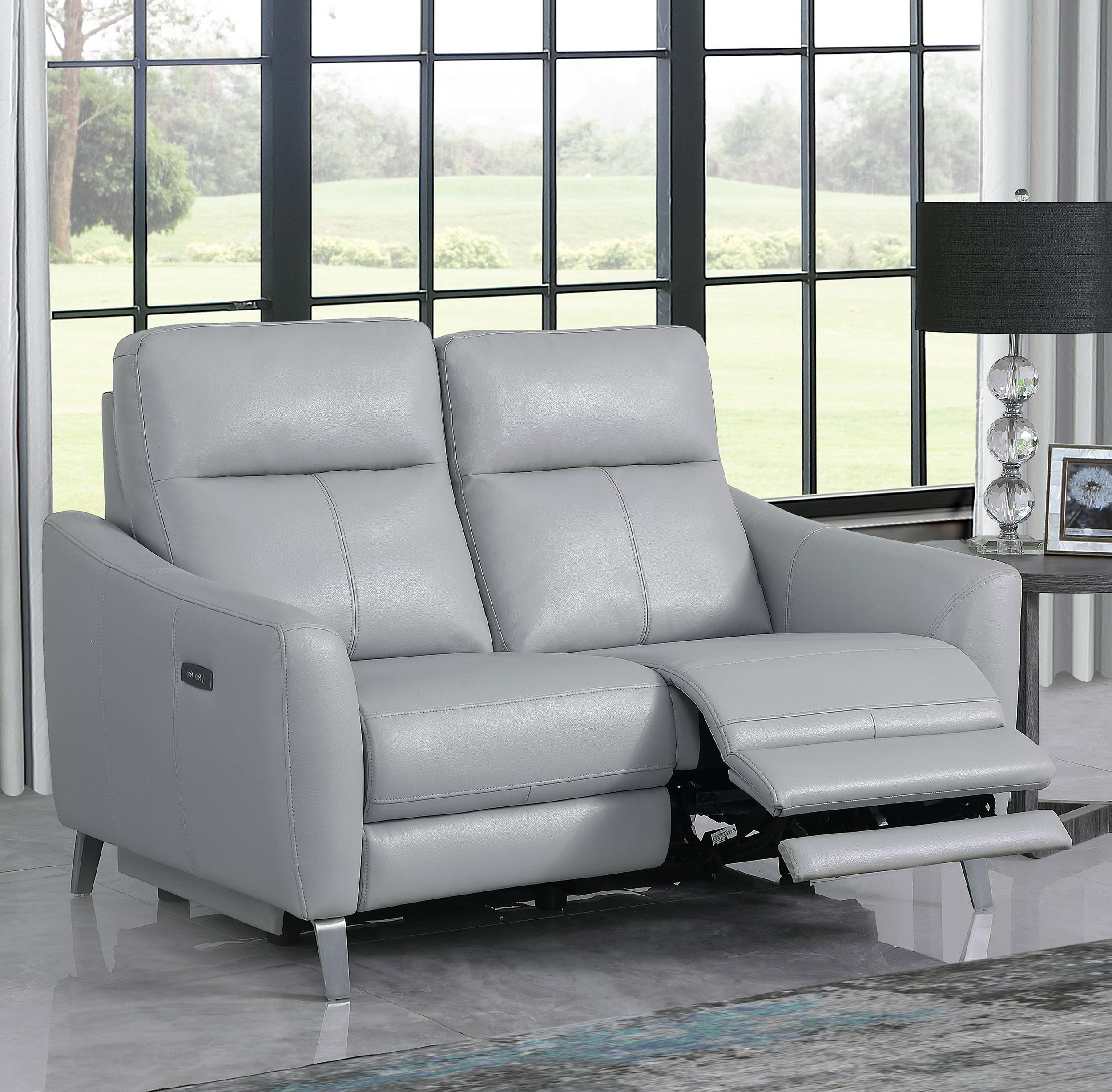 Derek Upholstered Power Reclining Loveseat Light Grey