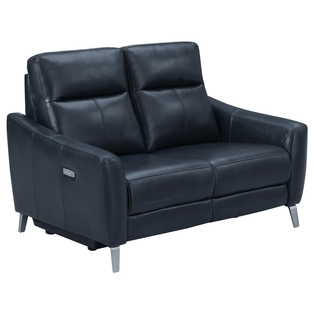 Conjunto de sofá reclinable eléctrico tapizado Derek de 2 piezas, color azul