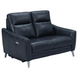 Conjunto de sofá reclinable eléctrico tapizado Derek de 2 piezas, color azul