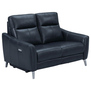 Conjunto de sofá reclinable eléctrico tapizado Derek de 2 piezas, color azul