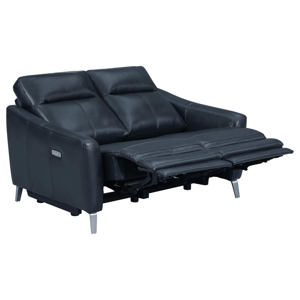 Conjunto de sofá reclinable eléctrico tapizado Derek de 2 piezas, color azul