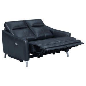 Conjunto de sofá reclinable eléctrico tapizado Derek de 2 piezas, color azul
