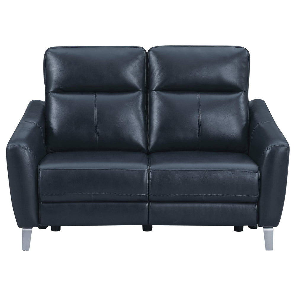 Conjunto de sofá reclinable eléctrico tapizado Derek de 2 piezas, color azul