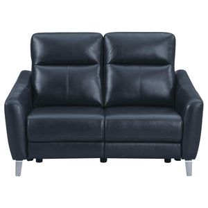 Conjunto de sofá reclinable eléctrico tapizado Derek de 2 piezas, color azul