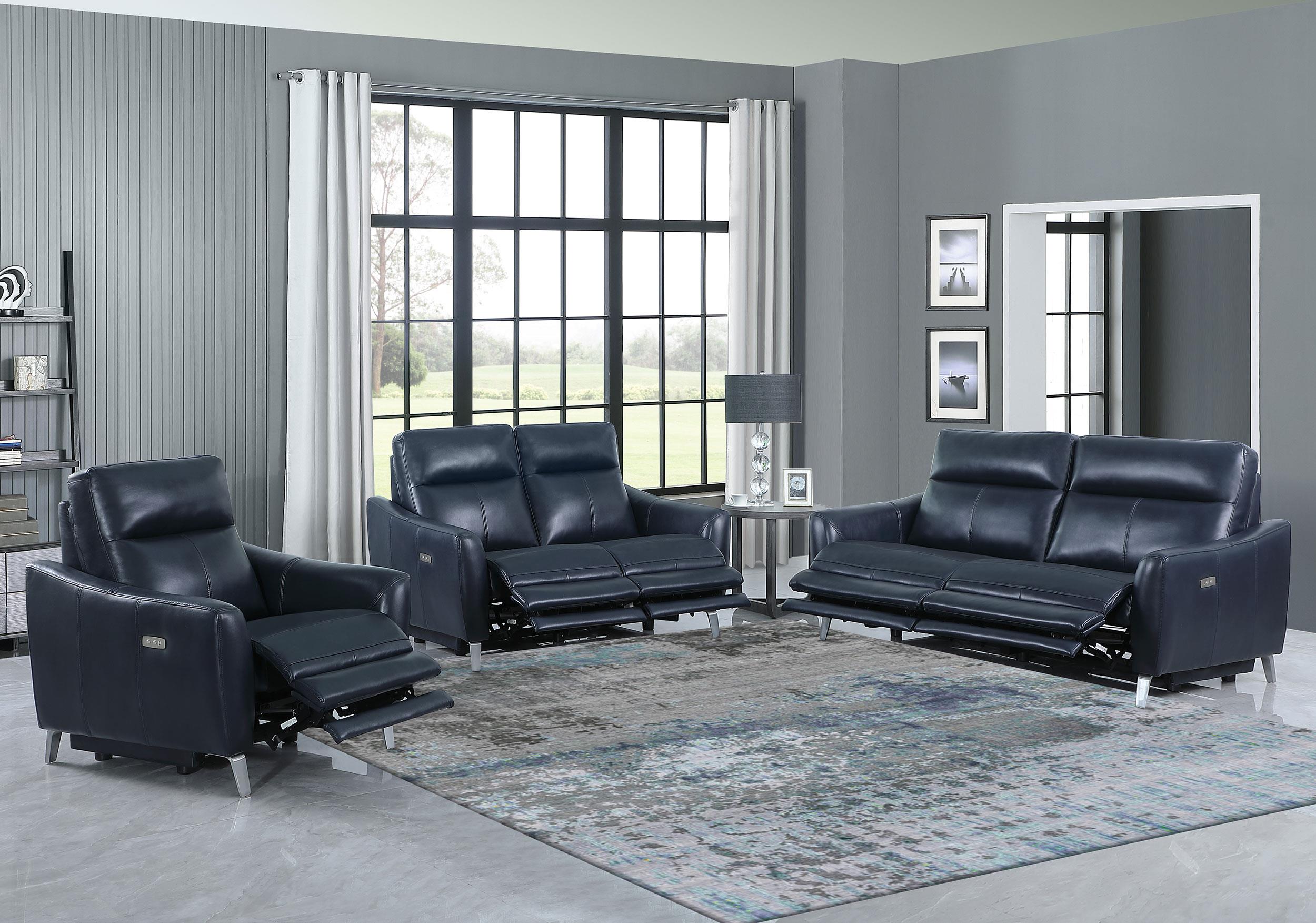 Derek 3-piece Upholstered Power Reclining Sofa Set Blue