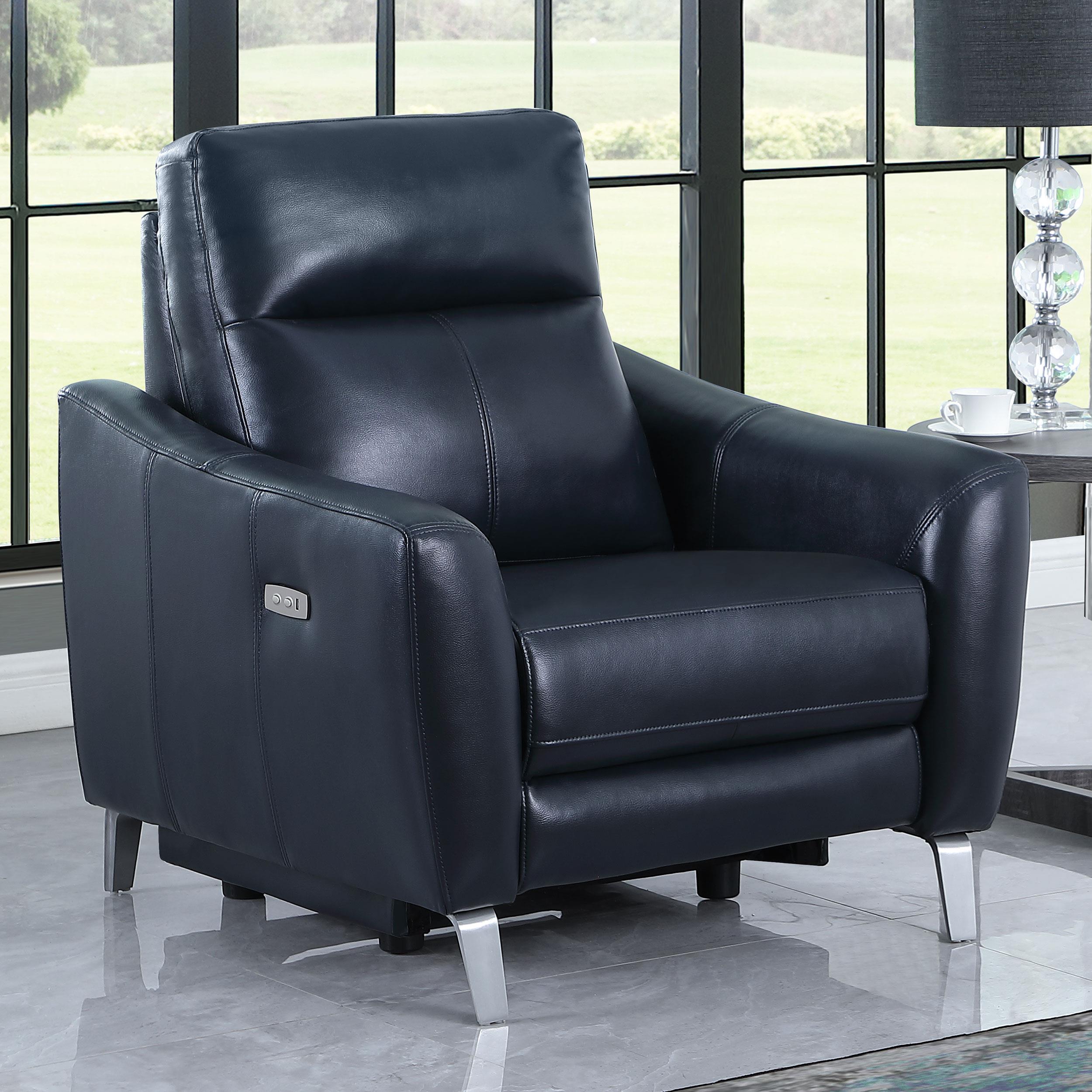 Derek Upholstered Power Recliner Blue