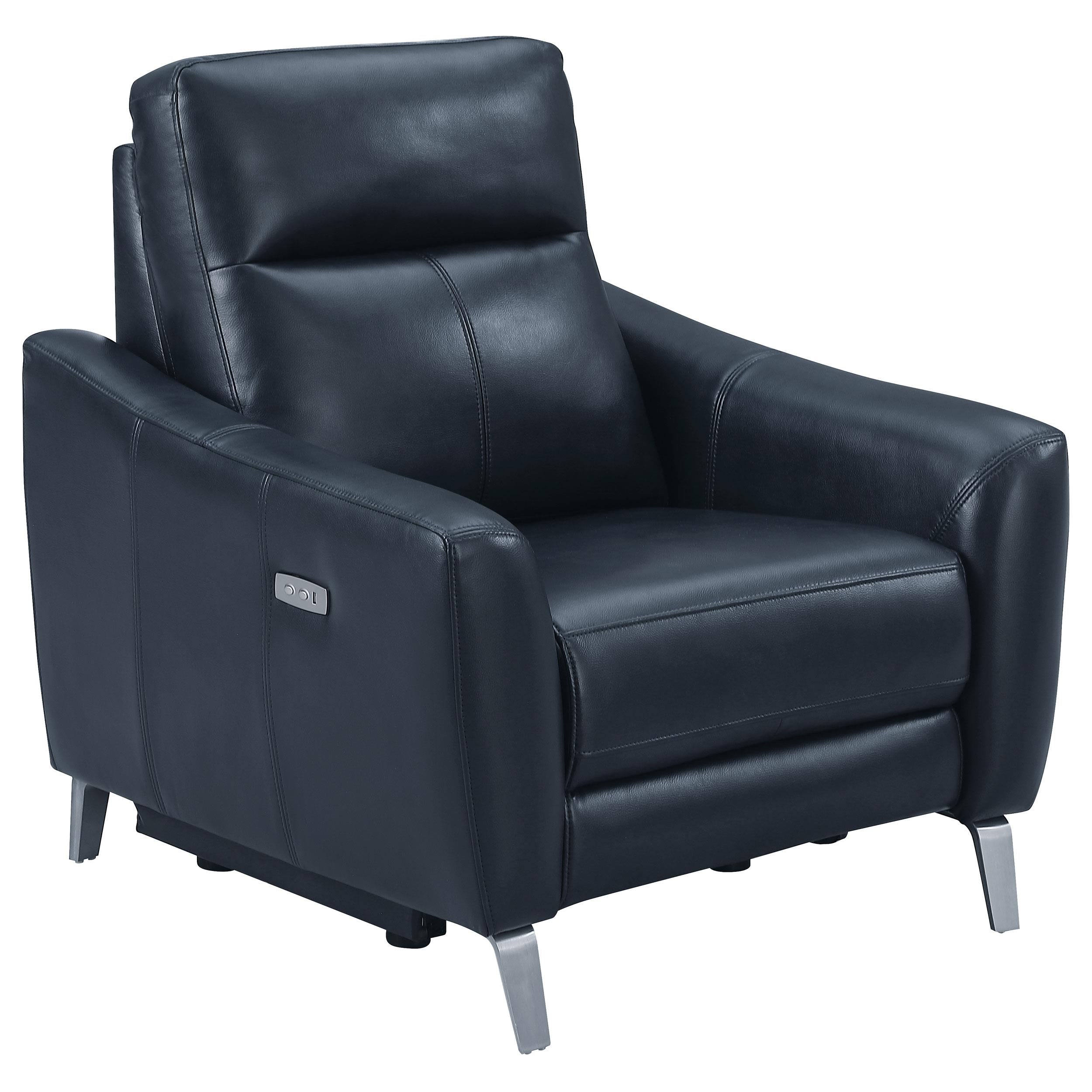 Derek Upholstered Power Recliner Blue