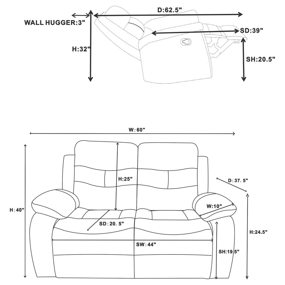 Nova 3-piece Upholstered Padded Arm Sofa Set Dark Grey
