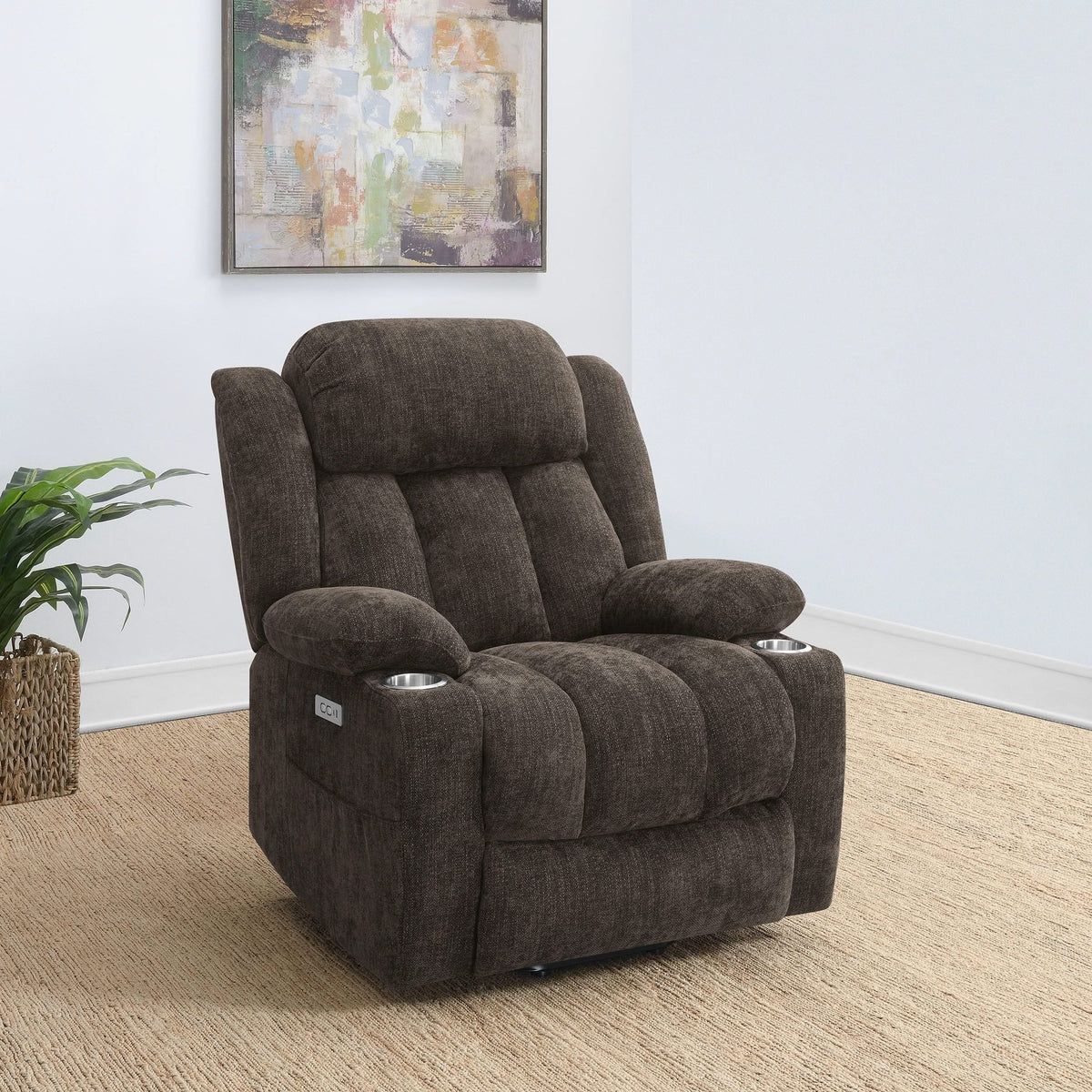 Sillón reclinable eléctrico tapizado Houston, marrón oscuro