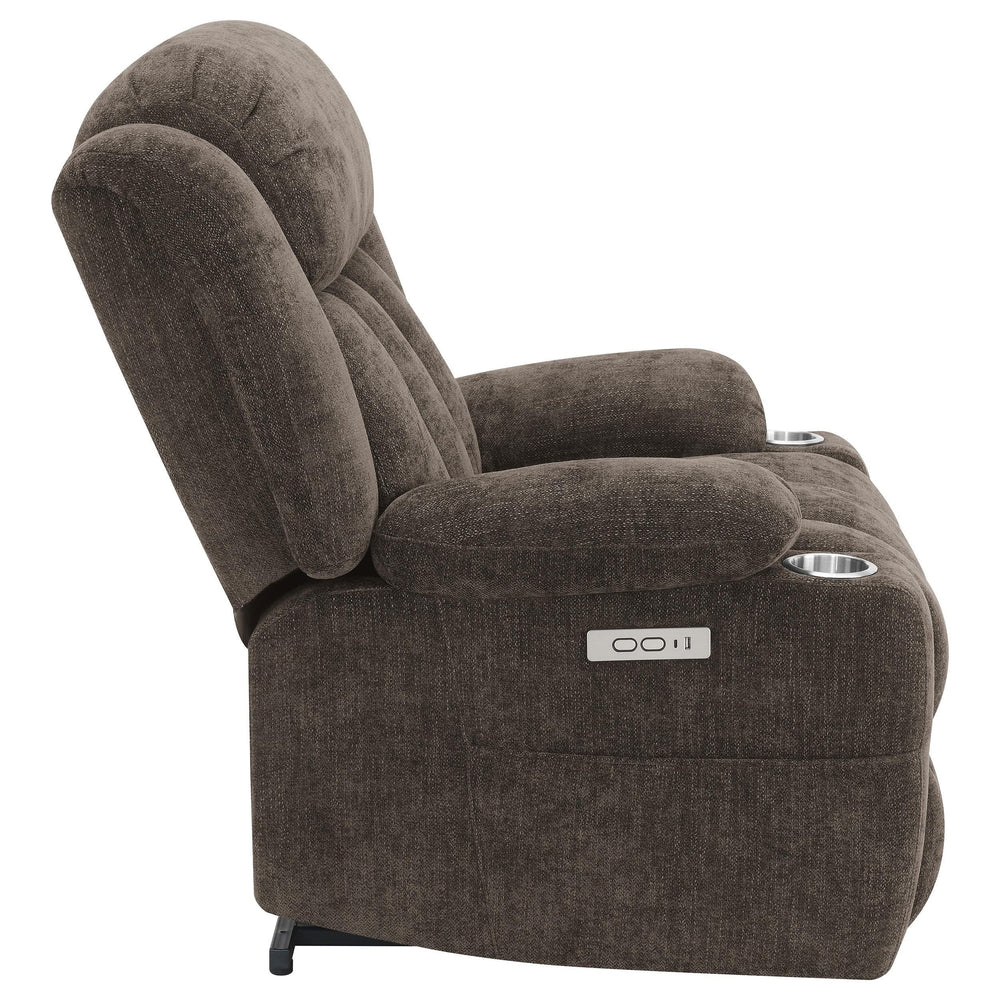 Sillón reclinable eléctrico tapizado Houston, marrón oscuro