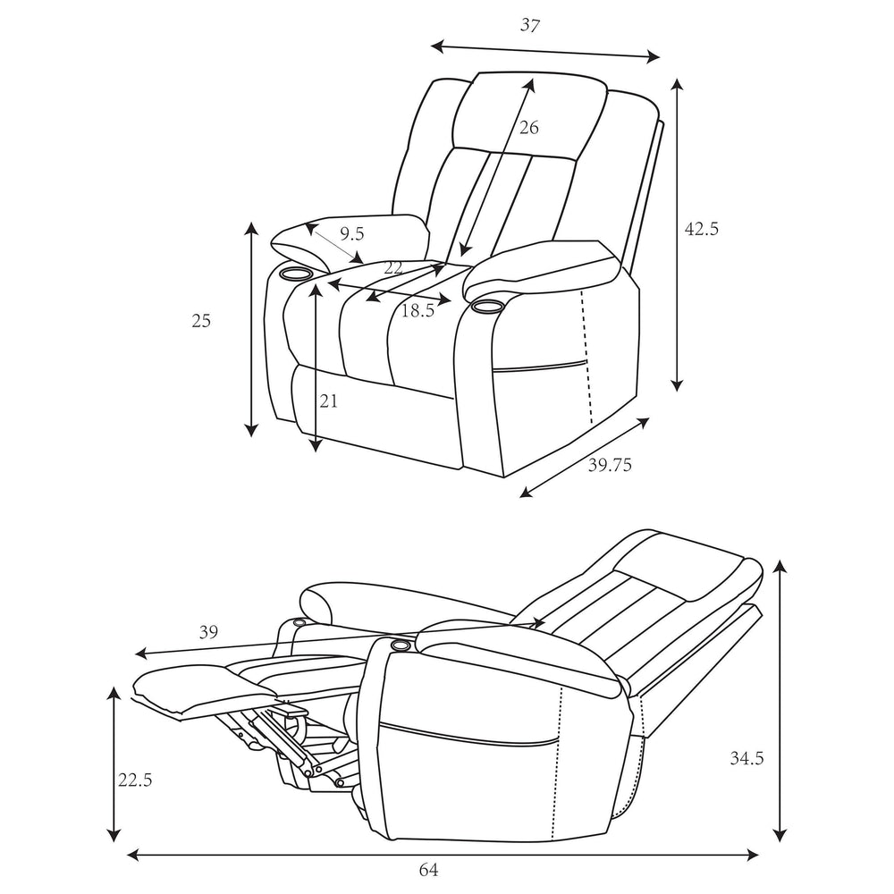 Sillón reclinable eléctrico tapizado Houston, marrón oscuro