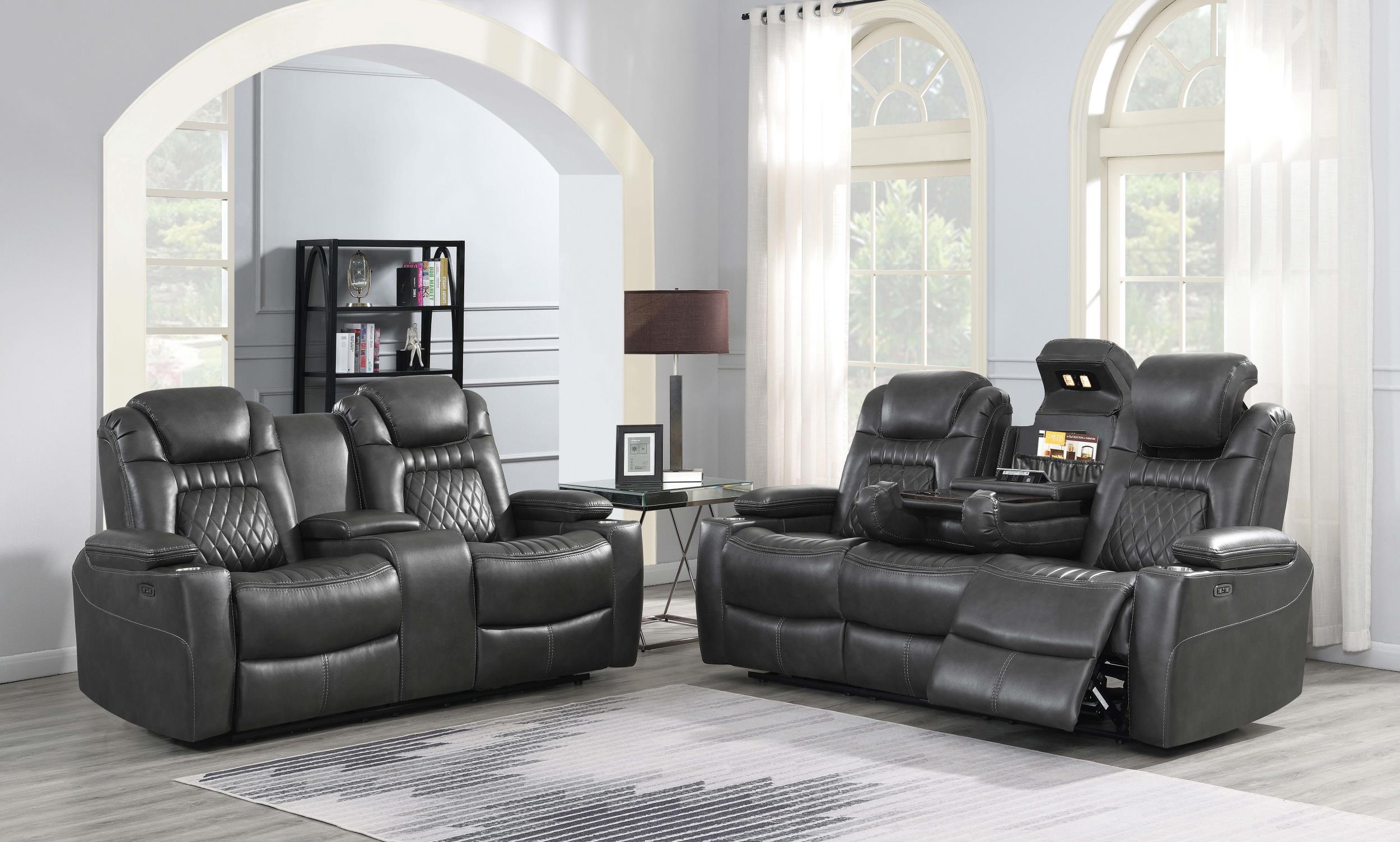 Korbach 2-piece Dual Power Living Room Set Charcoal