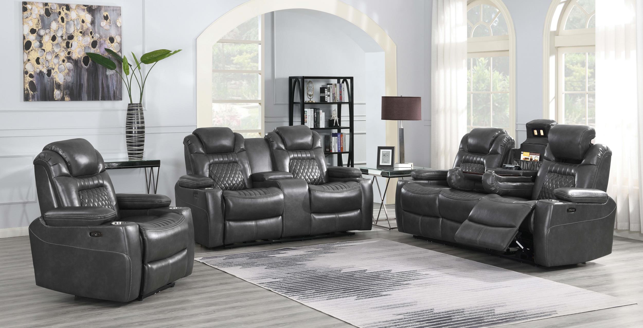 Korbach 3-piece Dual Power Living Room Set Charcoal
