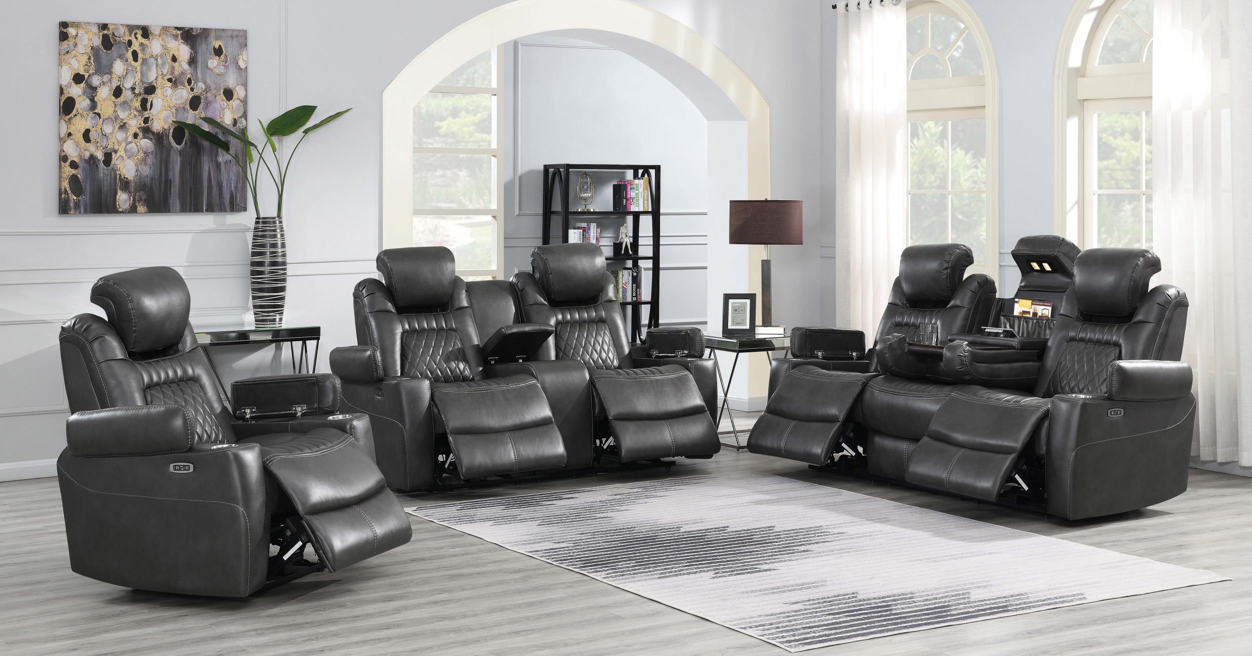 Korbach 3-piece Dual Power Living Room Set Charcoal