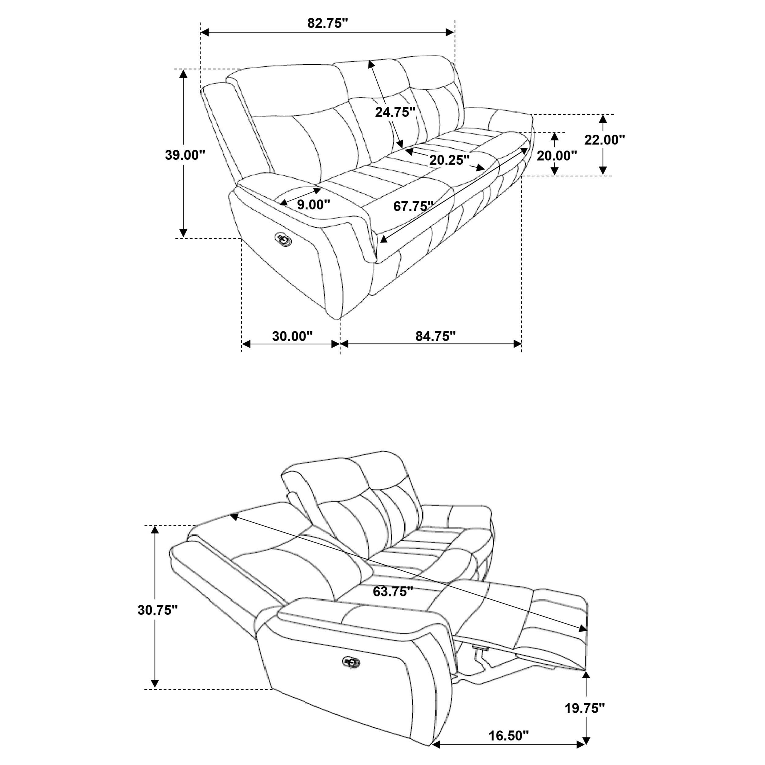 Conjunto de sofá reclinable tapizado de 2 piezas Lawrence en color carbón