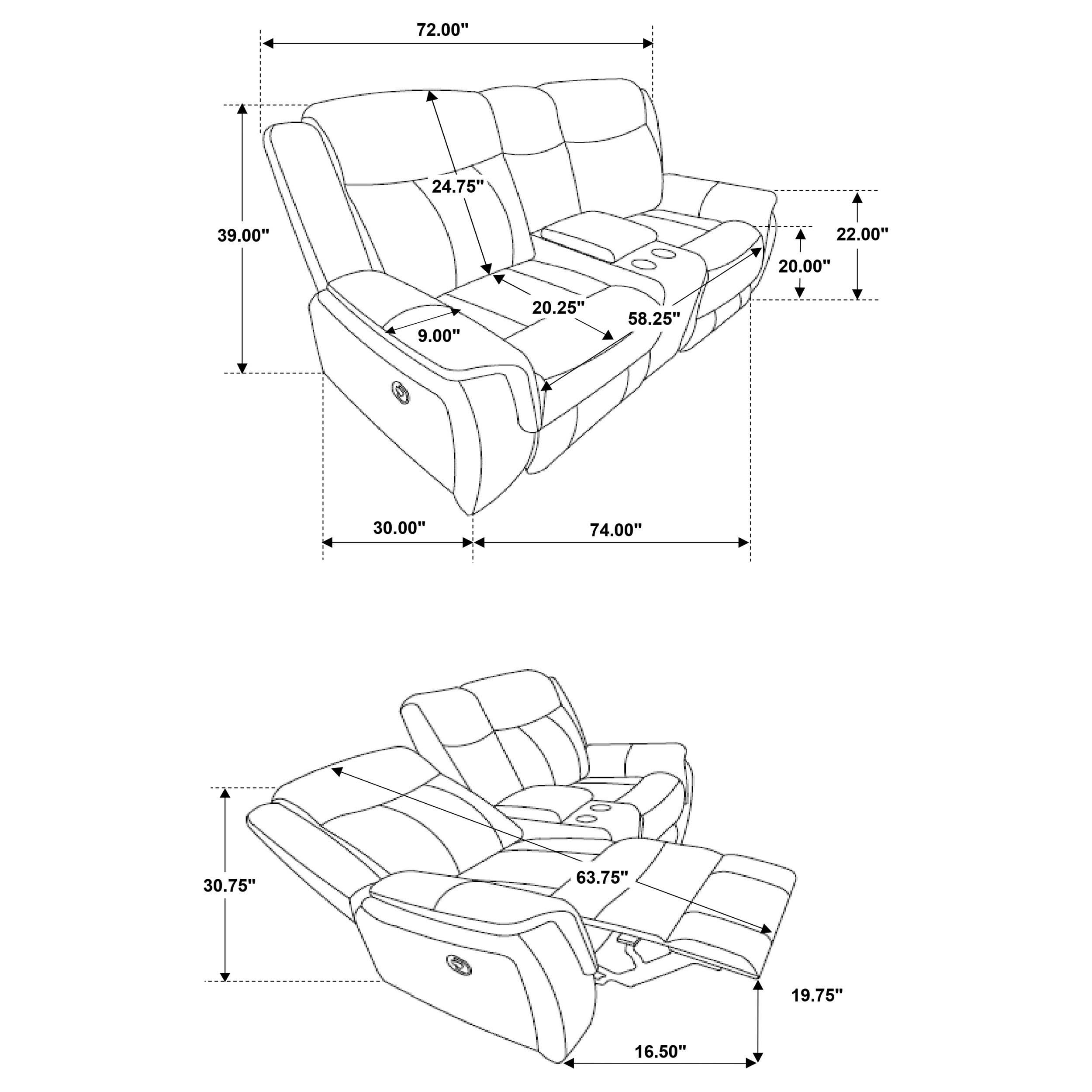 Conjunto de sofá reclinable tapizado de 2 piezas Lawrence en color carbón