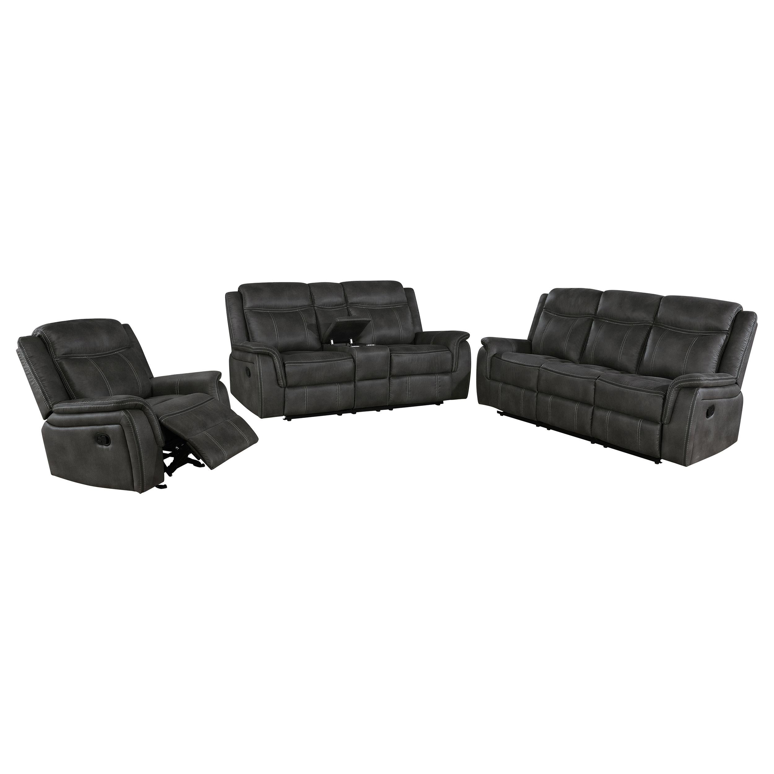 Lawrence 3-piece Upholstered Reclining Sofa Set Charcoal