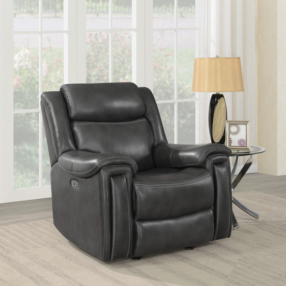 Sillón reclinable eléctrico tapizado Shallowford de 2 plazas, color carbón frotado a mano