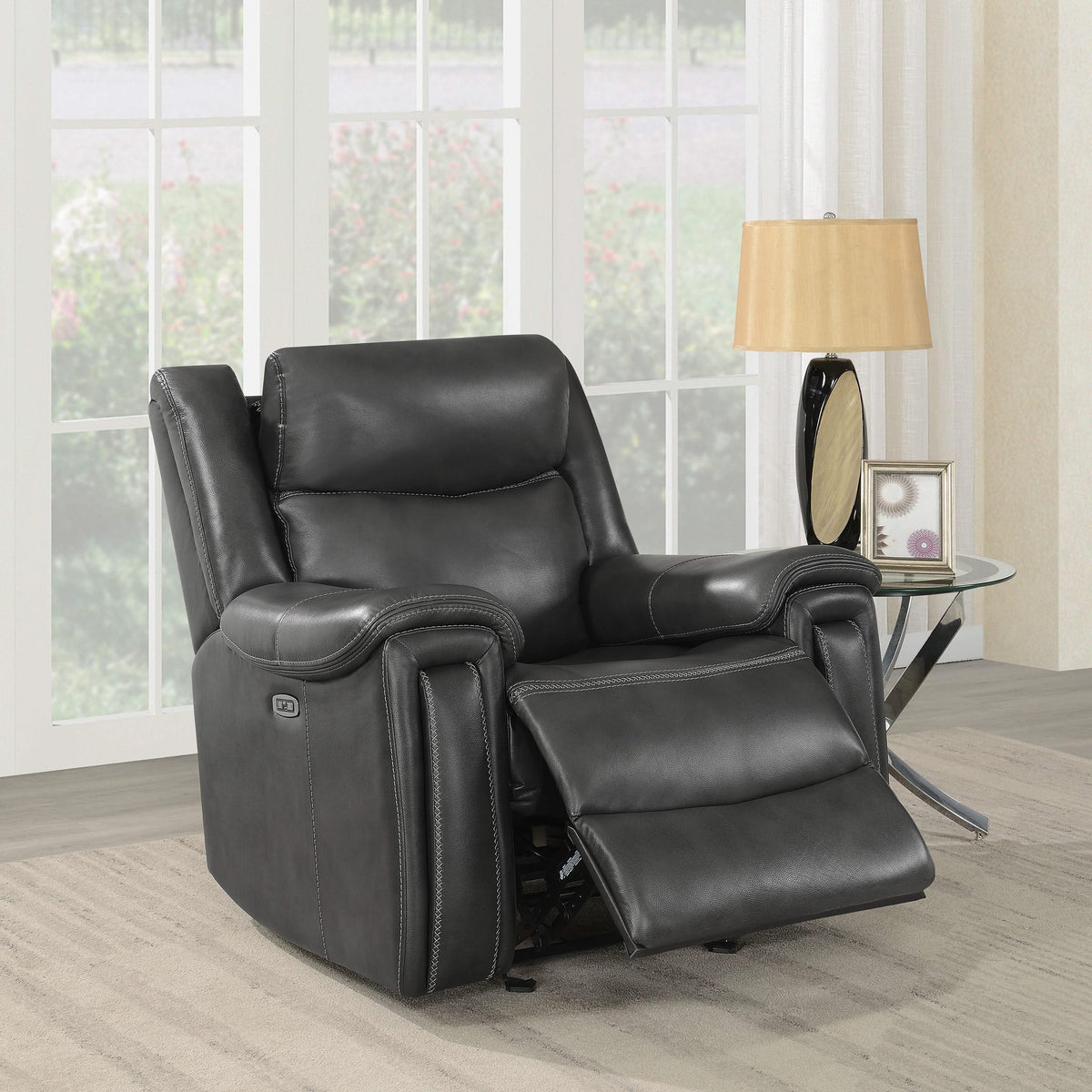 Sillón reclinable eléctrico tapizado Shallowford de 2 plazas, color carbón frotado a mano