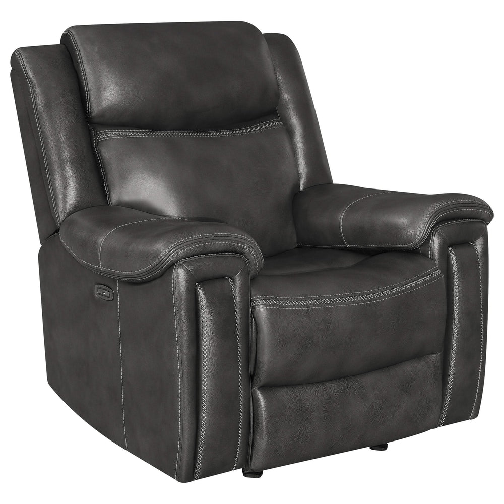 Sillón reclinable eléctrico tapizado Shallowford de 2 plazas, color carbón frotado a mano