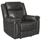 Sillón reclinable eléctrico tapizado Shallowford de 2 plazas, color carbón frotado a mano