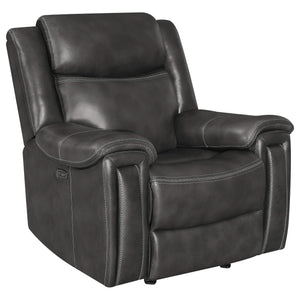 Sillón reclinable eléctrico tapizado Shallowford de 2 plazas, color carbón frotado a mano