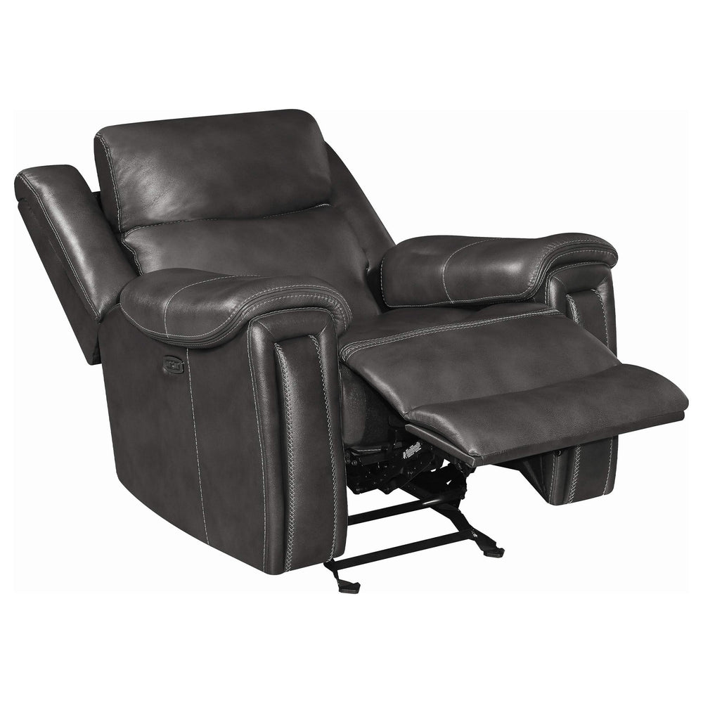 Sillón reclinable eléctrico tapizado Shallowford de 2 plazas, color carbón frotado a mano