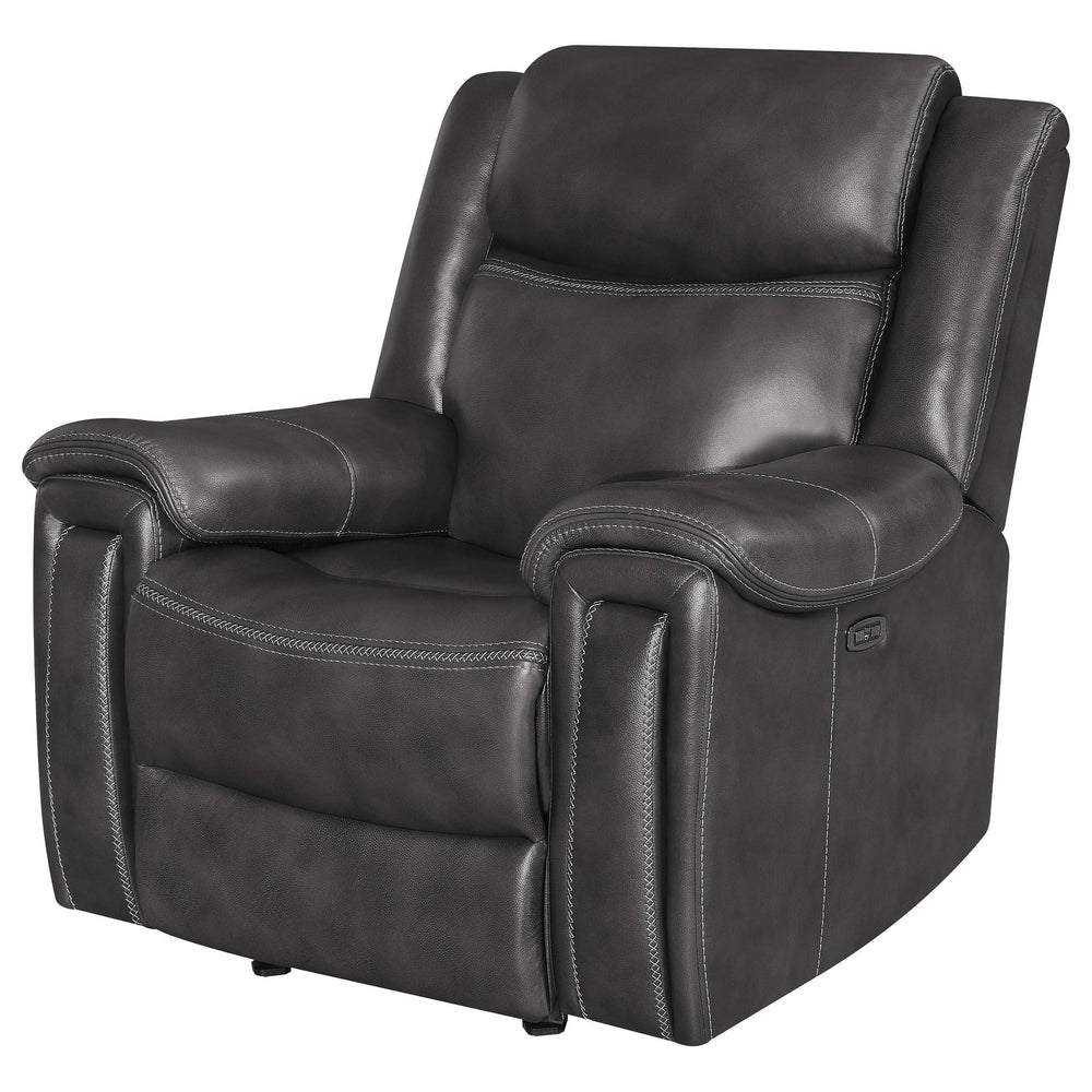 Sillón reclinable eléctrico tapizado Shallowford de 2 plazas, color carbón frotado a mano