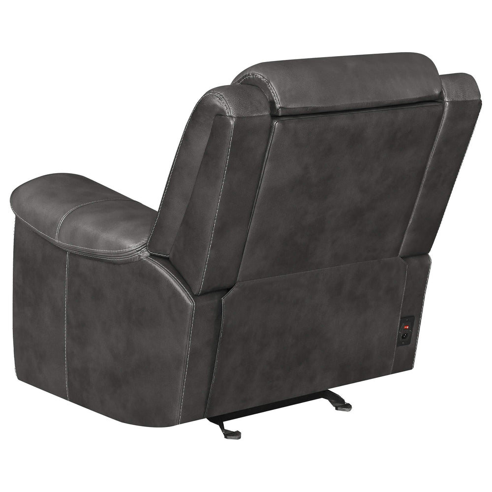 Sillón reclinable eléctrico tapizado Shallowford de 2 plazas, color carbón frotado a mano