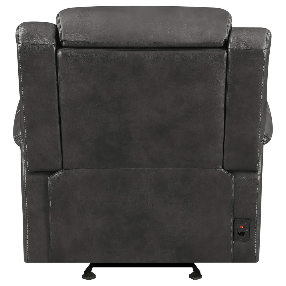Sillón reclinable eléctrico tapizado Shallowford de 2 plazas, color carbón frotado a mano