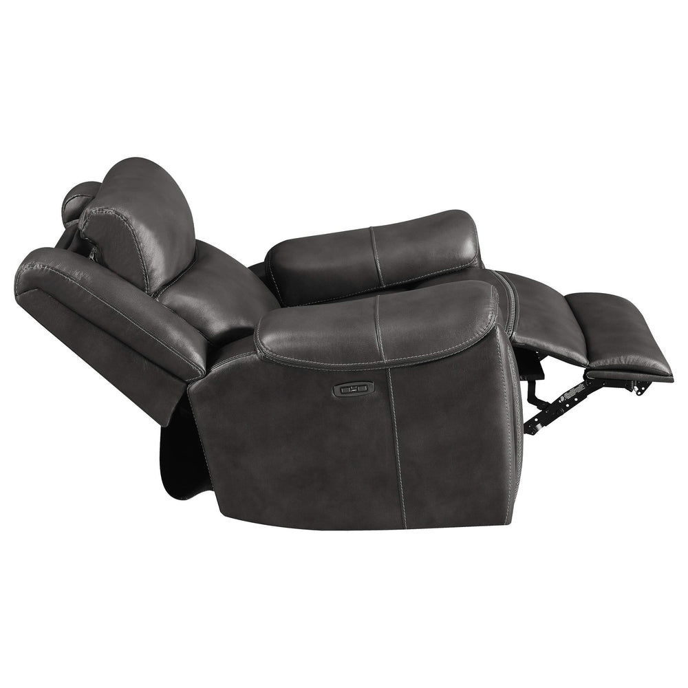 Sillón reclinable eléctrico tapizado Shallowford de 2 plazas, color carbón frotado a mano