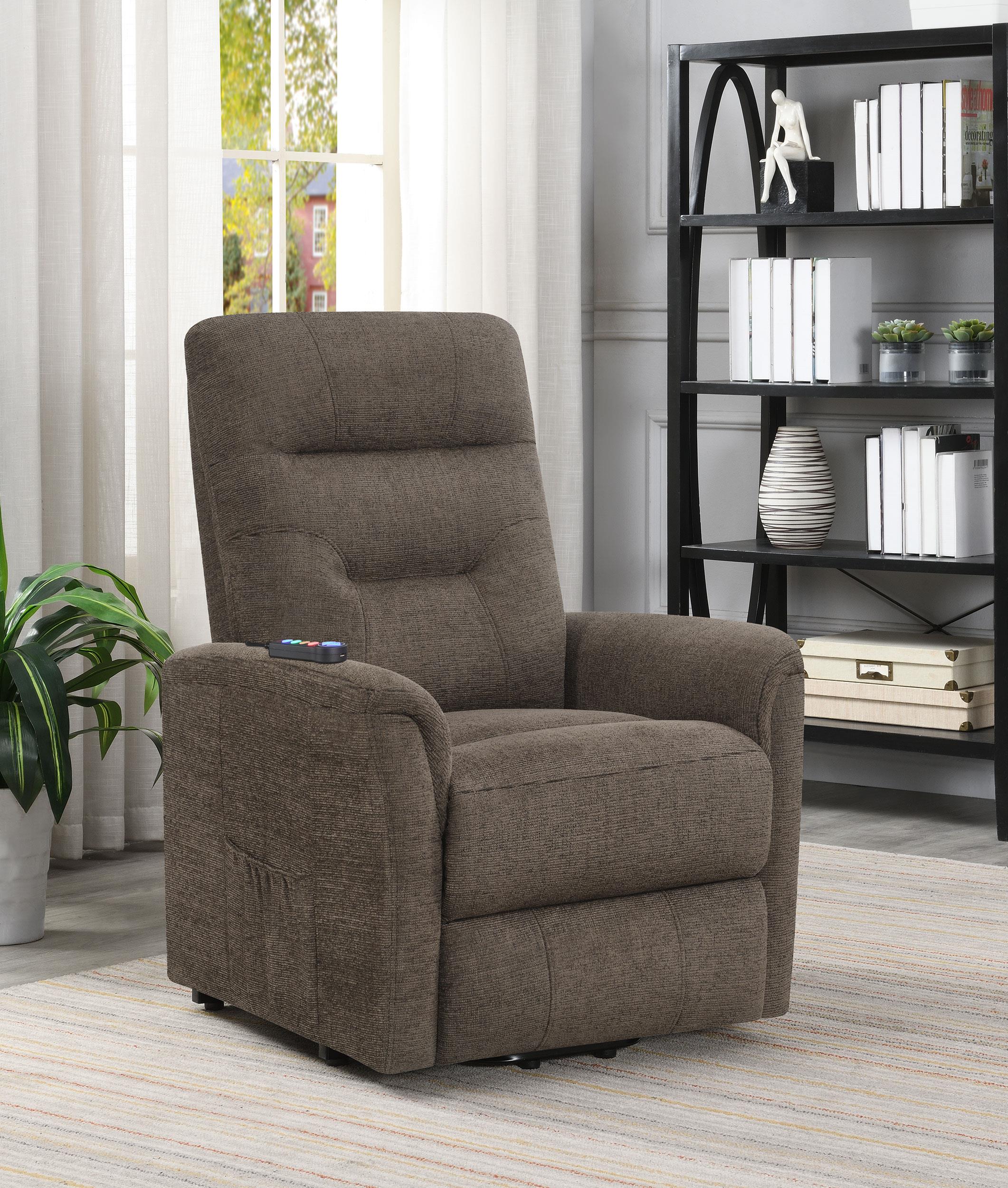 Henrietta Upholstered Power Lift Massage Chair Brown