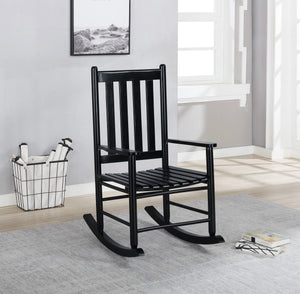 Mecedora Annie de madera maciza con respaldo de listones, color negro