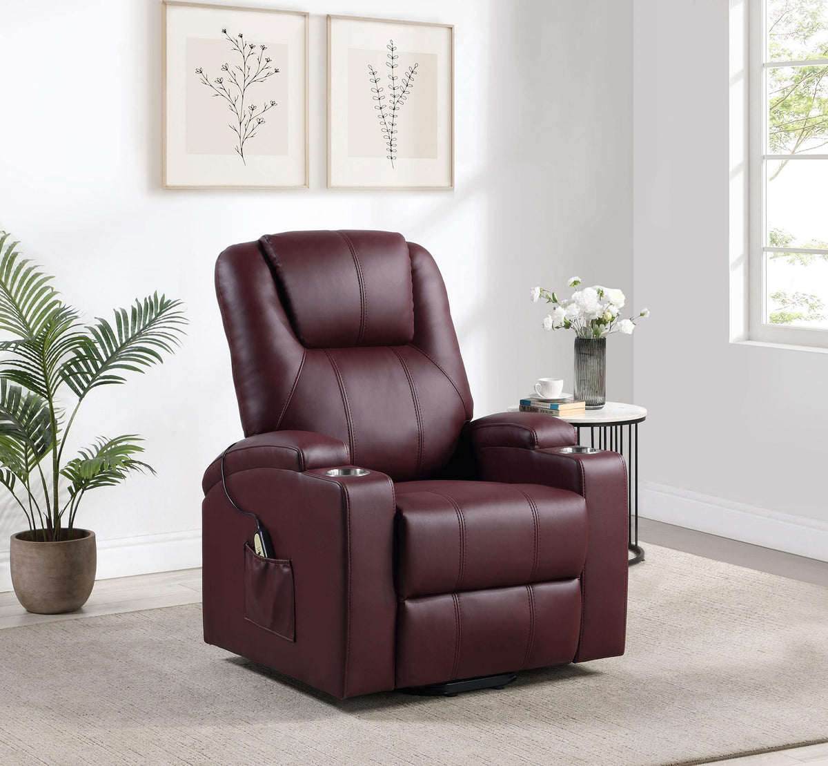 Sillón reclinable de masaje eléctrico tapizado Armstrong color vino