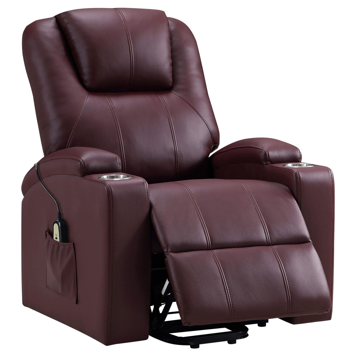 Sillón reclinable de masaje eléctrico tapizado Armstrong color vino