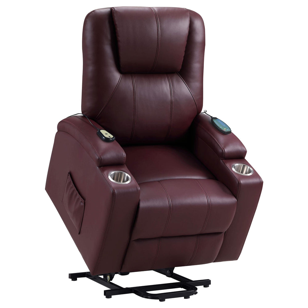 Sillón reclinable de masaje eléctrico tapizado Armstrong color vino