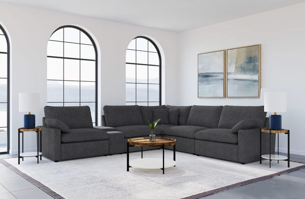 Seccional reclinable eléctrico modular Collins de 6 piezas, gris oscuro