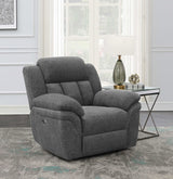 Sillón reclinable eléctrico Bahrain tapizado en color carbón