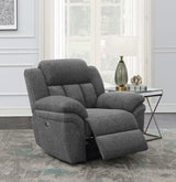 Sillón reclinable eléctrico Bahrain tapizado en color carbón