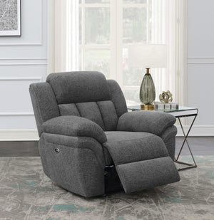 Sillón reclinable eléctrico Bahrain tapizado en color carbón