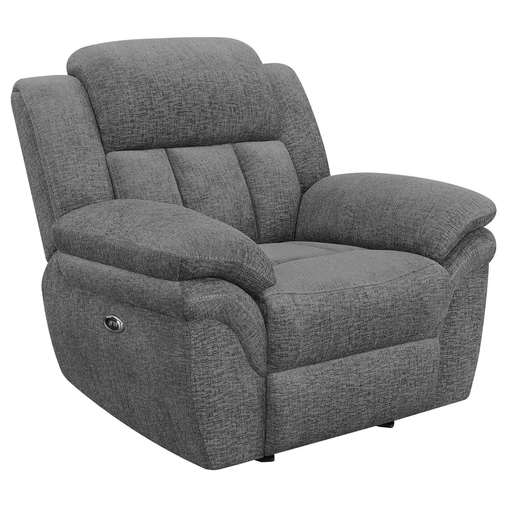 Sillón reclinable eléctrico Bahrain tapizado en color carbón