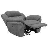 Sillón reclinable eléctrico Bahrain tapizado en color carbón