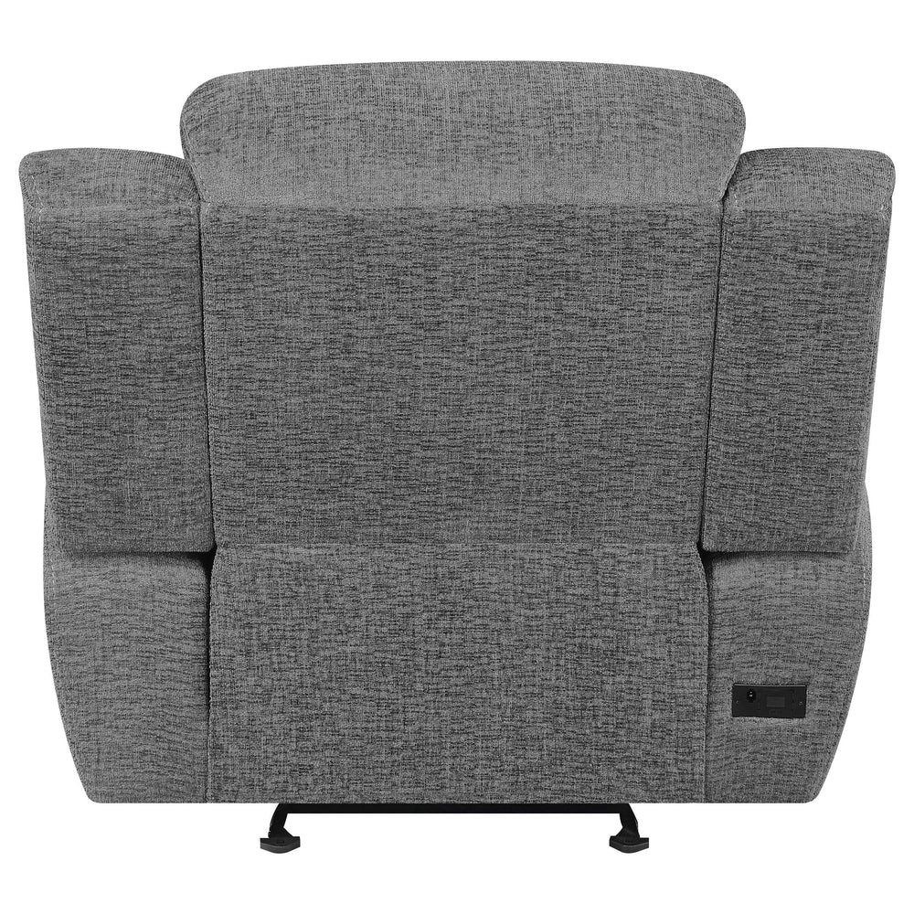 Sillón reclinable eléctrico Bahrain tapizado en color carbón