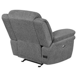 Sillón reclinable eléctrico Bahrain tapizado en color carbón